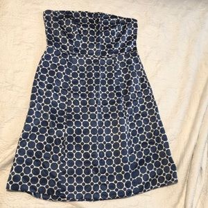 Limited Blue & White Silk/cotton Blend Satin Strapless Dress, 12
